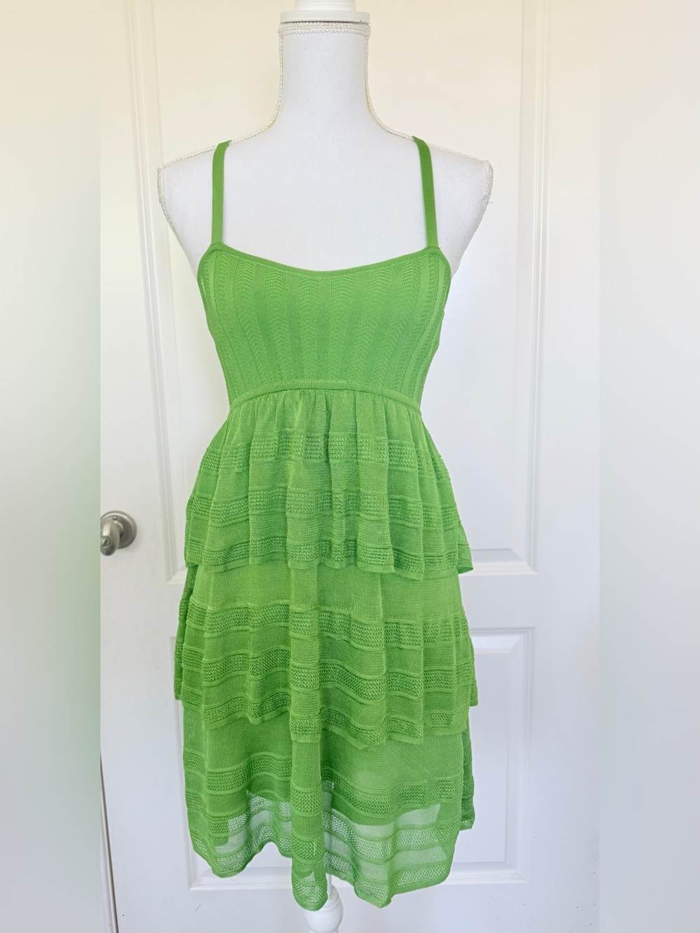 Bebe Green Tiered Knit Mini Dress Size M
